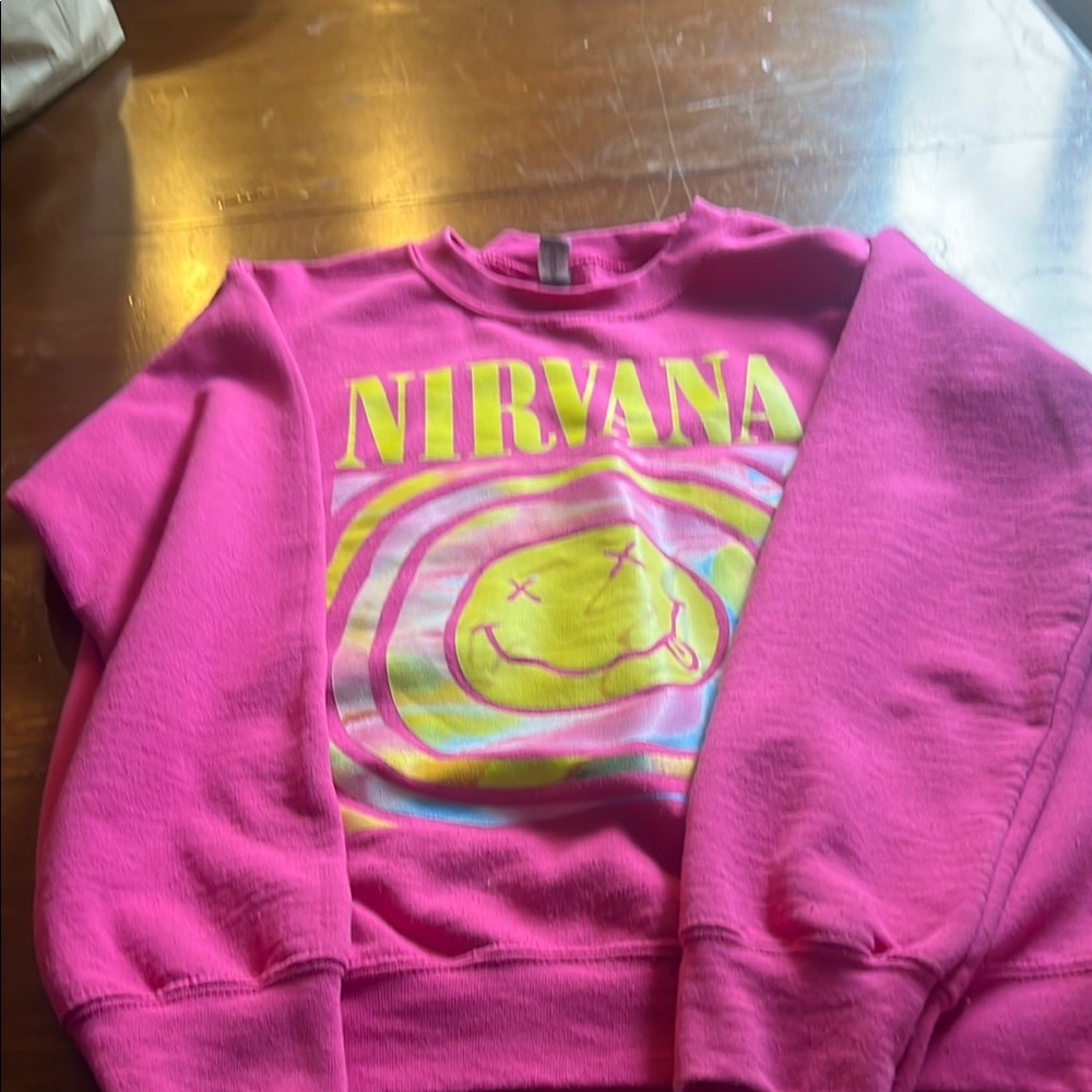 NIRVANA Pink and Yellow Graphic Sweatshirt